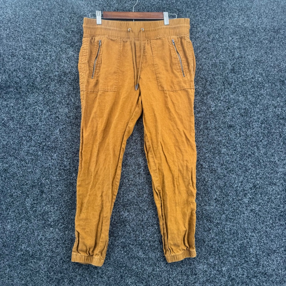 Athleta Cabo Linen Jogger Pants Mustard Yellow Size 8 Drawstring Elastic Waist